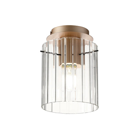 Aouchiche Round Ceiling Flush, 1 Light Flush Fitting E27, Light Gold/Clear Wide Line Glass
