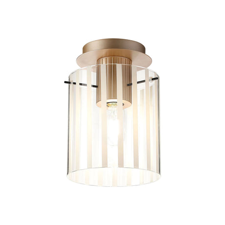 Aouchiche Round Ceiling Flush, 1 Light Flush Fitting E27, Light Gold/Frosted/Clear Wide Line Glass