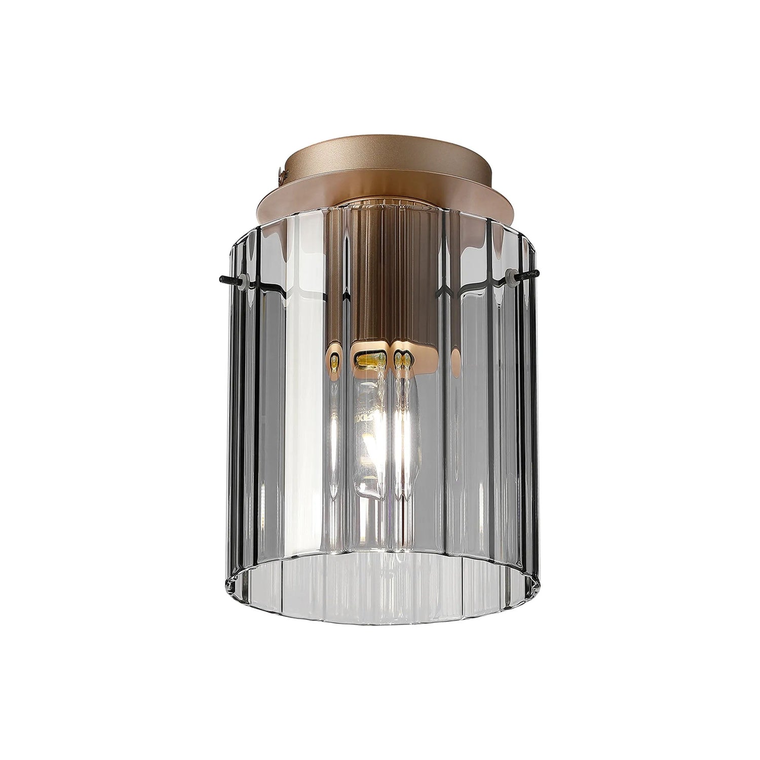 Aouchiche Round Ceiling Flush, 1 Light Flush Fitting E27, Light Gold/Smoke Wide Line Glass