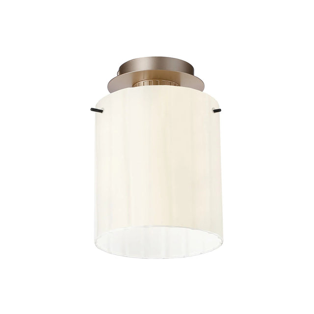 Aouchiche Round Ceiling Flush, 1 Light Flush Fitting E27, Light Gold/Gloss White Wide Line Glass