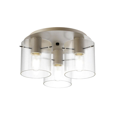 Aouchiche Round Ceiling Flush, 3 Light Flush Fitting E27, Beige Stone/Clear Narrow Line Glass