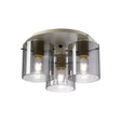Aouchiche Round Ceiling Flush, 3 Light Flush Fitting E27, Beige Stone/Smoke Narrow Line Glass