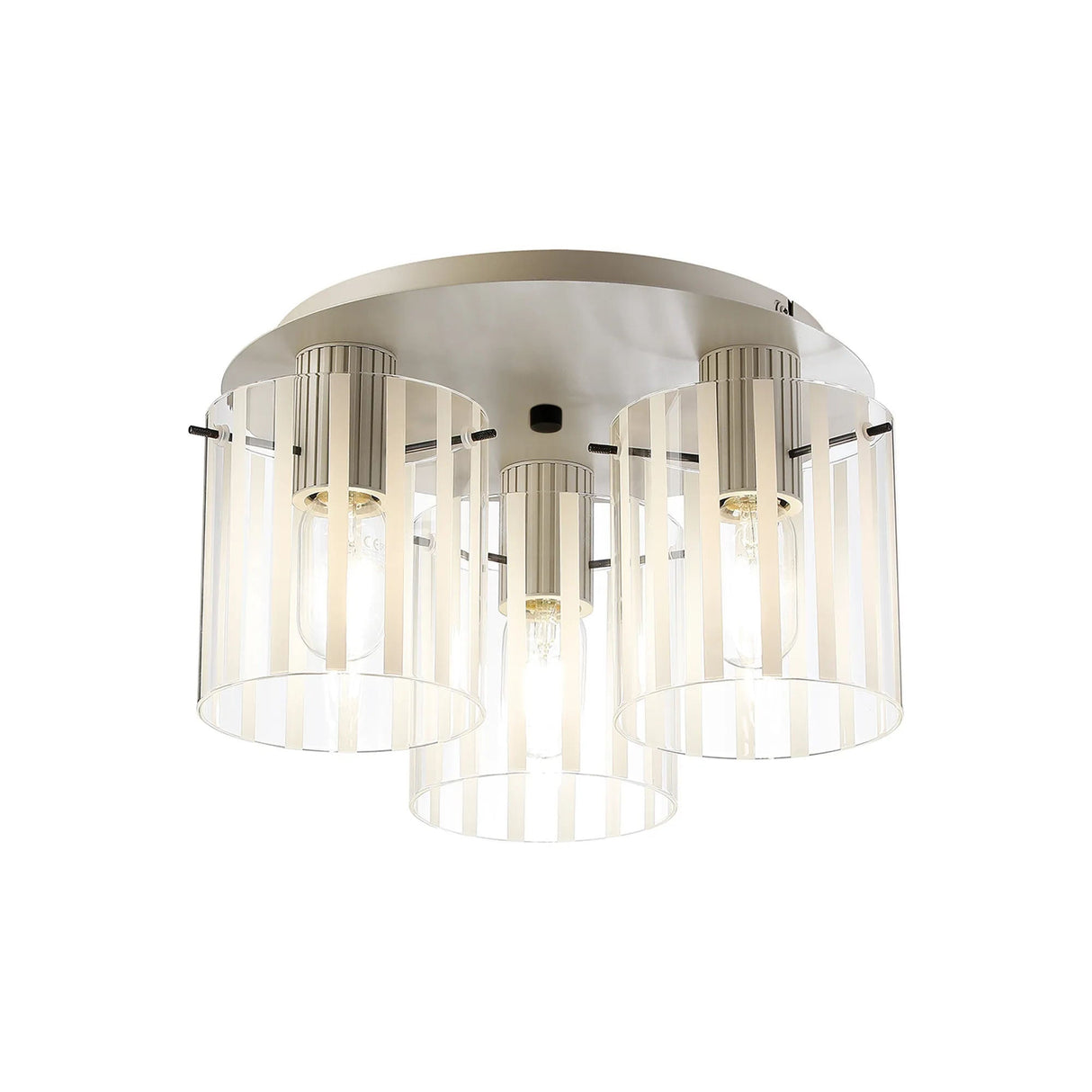 Aouchiche Round Ceiling Flush, 3 Light Flush Fitting E27, Beige Stone/Frosted/Clear Wide Line Glass