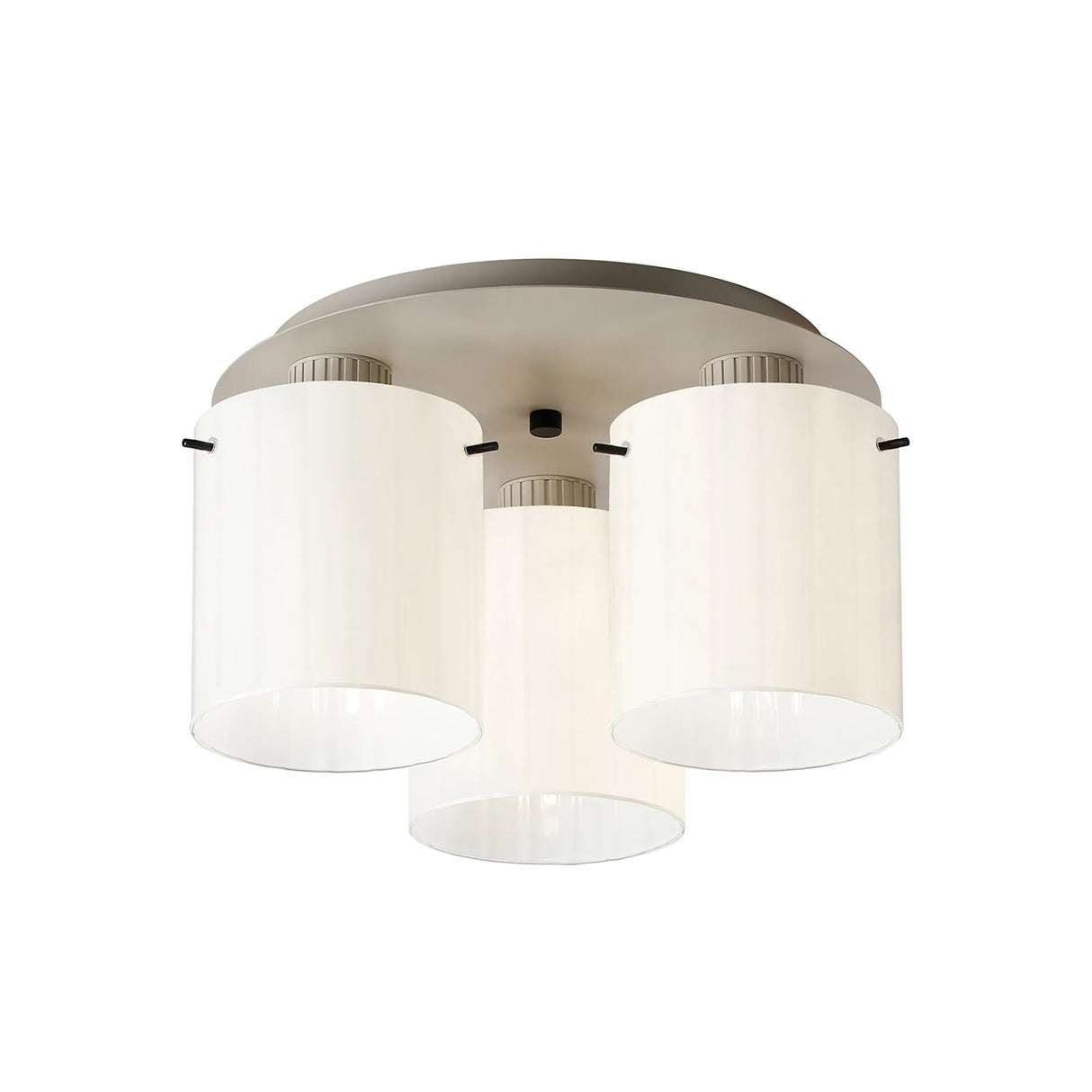 Aouchiche Round Ceiling Flush, 3 Light Flush Fitting E27, Beige Stone/Gloss White Wide Line Glass