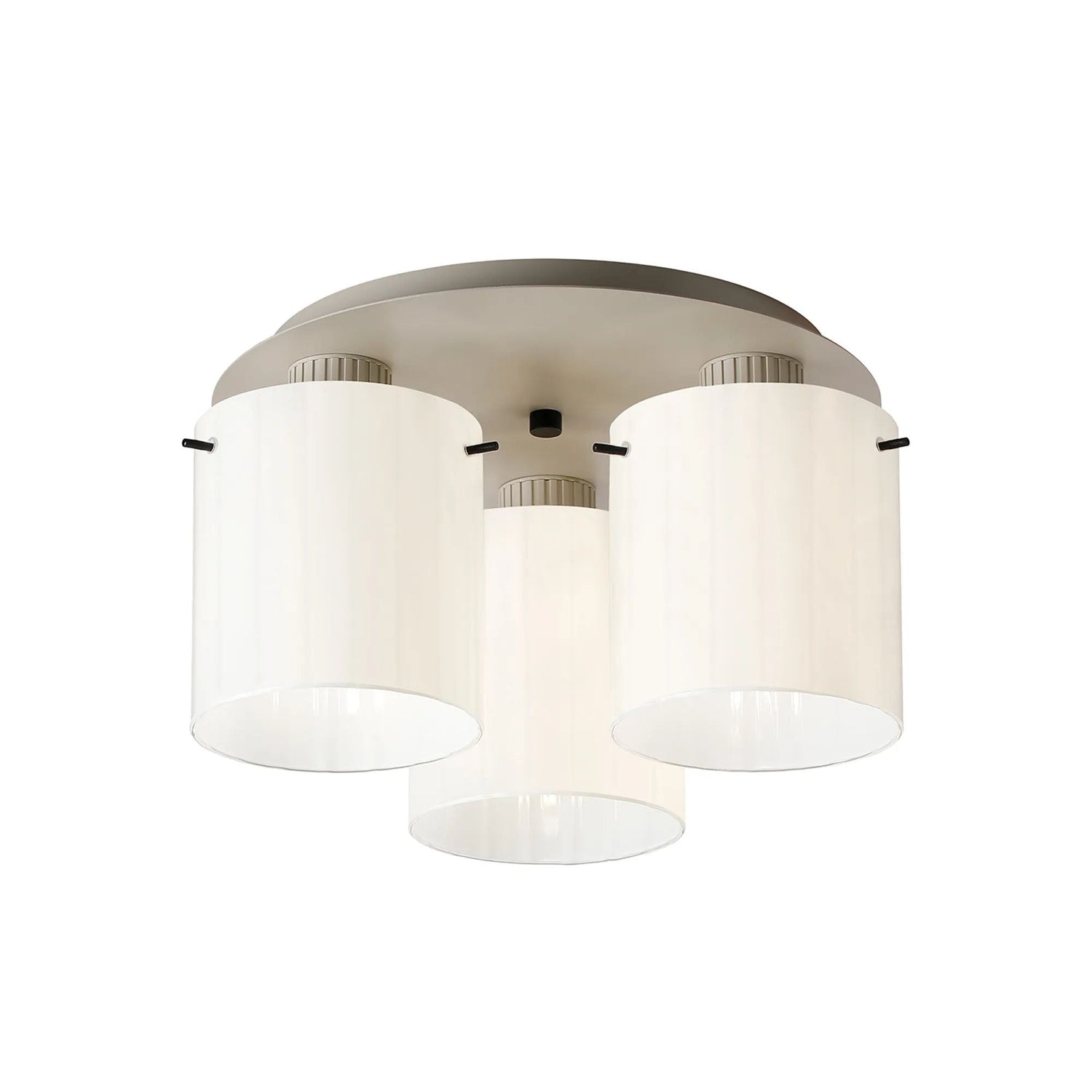 Aouchiche Round Ceiling Flush, 3 Light Flush Fitting E27, Beige Stone/Gloss White Wide Line Glass