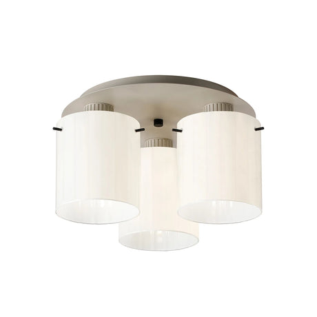 Aouchiche Round Ceiling Flush, 3 Light Flush Fitting E27, Beige Stone/Gloss White Wide Line Glass
