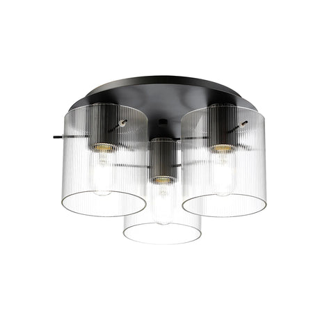 Aouchiche Round Ceiling Flush, 3 Light Flush Fitting E27, Dark Grey/Clear Narrow Line Glass