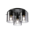 Aouchiche Round Ceiling Flush, 3 Light Flush Fitting E27, Dark Grey/Smoke Narrow Line Glass