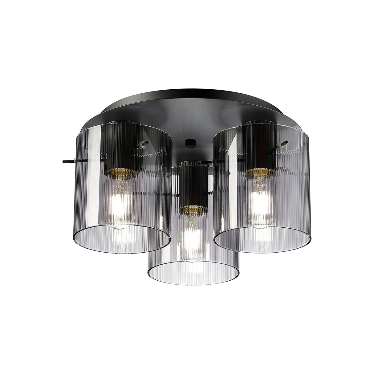 Aouchiche Round Ceiling Flush, 3 Light Flush Fitting E27, Dark Grey/Smoke Narrow Line Glass