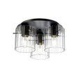 Aouchiche Round Ceiling Flush, 3 Light Flush Fitting E27, Dark Grey/Clear Wide Line Glass