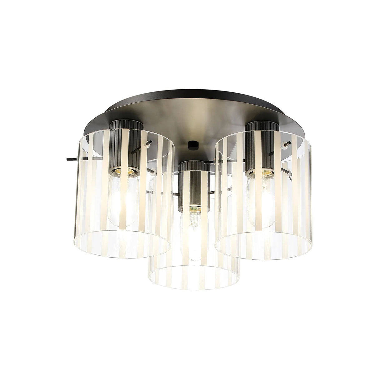 Aouchiche Round Ceiling Flush, 3 Light Flush Fitting E27, Dark Grey/Frosted/Clear Wide Line Glass