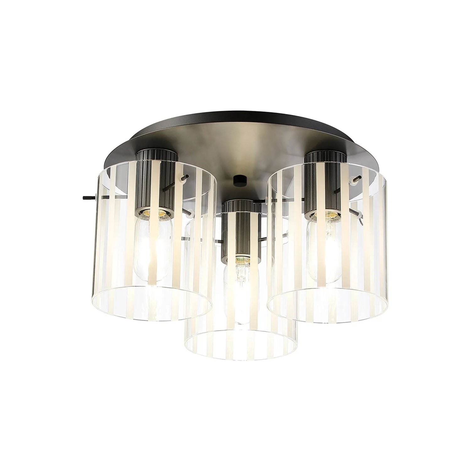 Aouchiche Round Ceiling Flush, 3 Light Flush Fitting E27, Dark Grey/Frosted/Clear Wide Line Glass