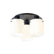 Aouchiche Round Ceiling Flush, 3 Light Flush Fitting E27, Dark Grey/Gloss White Wide Line Glass