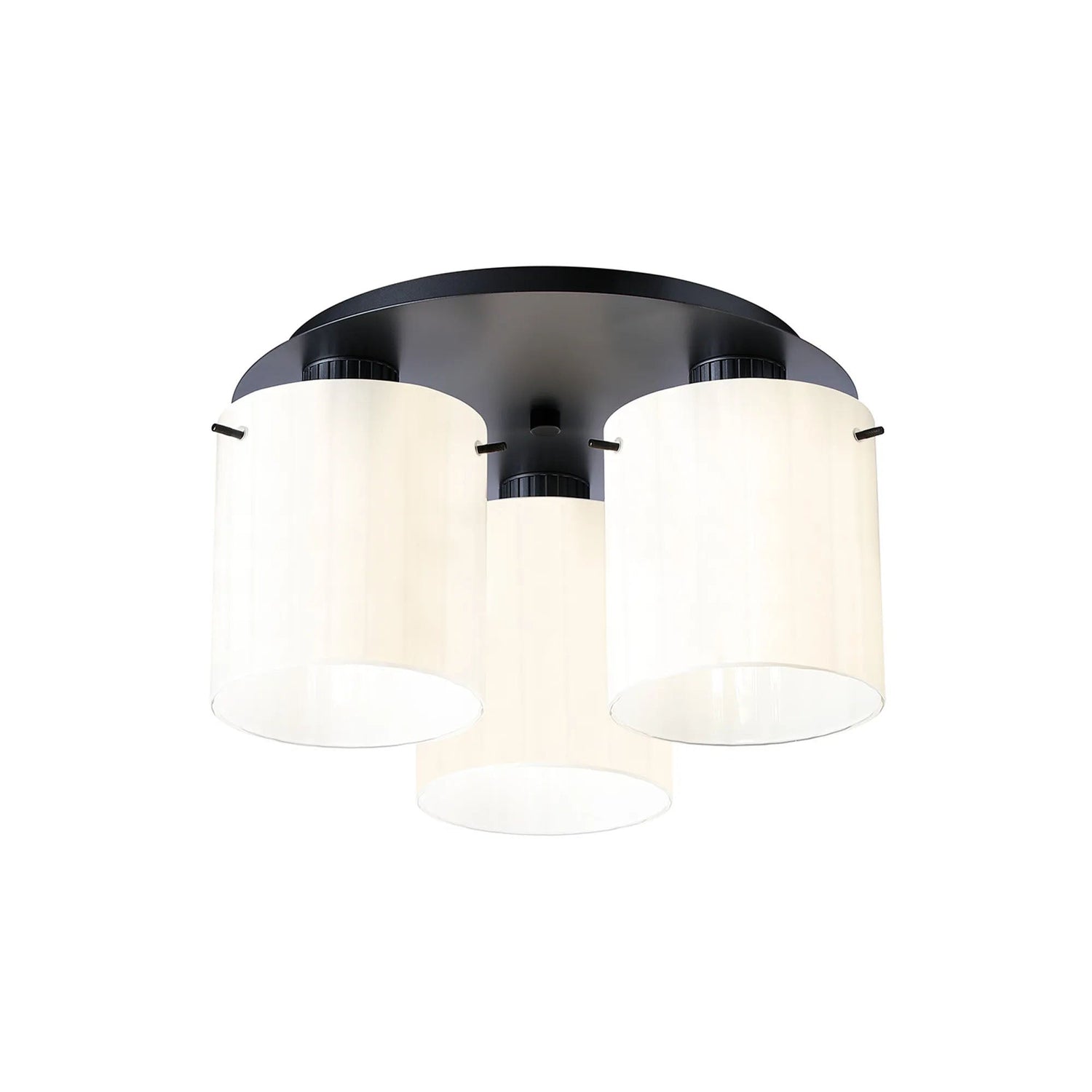 Aouchiche Round Ceiling Flush, 3 Light Flush Fitting E27, Dark Grey/Gloss White Wide Line Glass