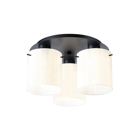 Aouchiche Round Ceiling Flush, 3 Light Flush Fitting E27, Dark Grey/Gloss White Wide Line Glass