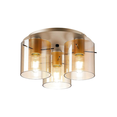 Aouchiche Round Ceiling Flush, 3 Light Flush Fitting E27, Light Gold/Amber Narrow Line Glass