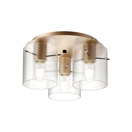Aouchiche Round Ceiling Flush, 3 Light Flush Fitting E27, Light Gold/Clear Narrow Line Glass
