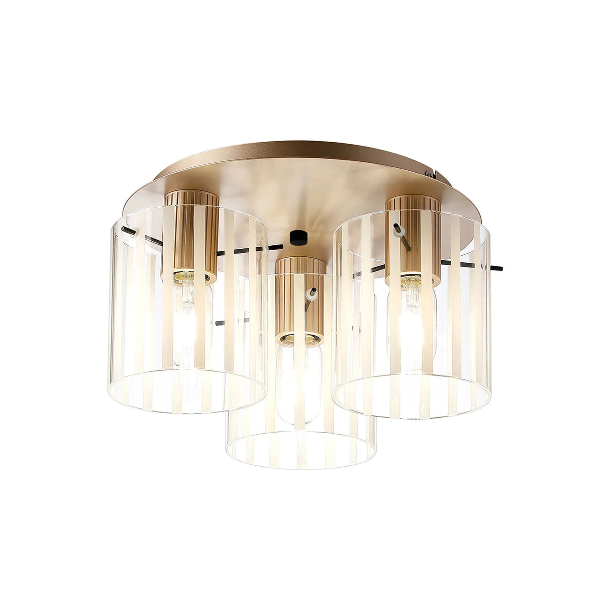 Aouchiche Round Ceiling Flush, 3 Light Flush Fitting E27, Light Gold/Frosted/Clear Wide Line Glass