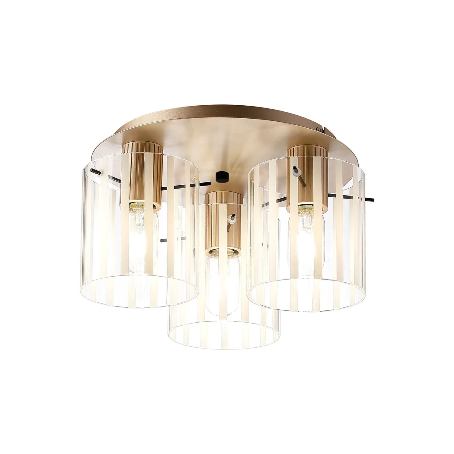 Aouchiche Round Ceiling Flush, 3 Light Flush Fitting E27, Light Gold/Frosted/Clear Wide Line Glass