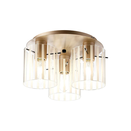 Aouchiche Round Ceiling Flush, 3 Light Flush Fitting E27, Light Gold/Frosted/Clear Wide Line Glass