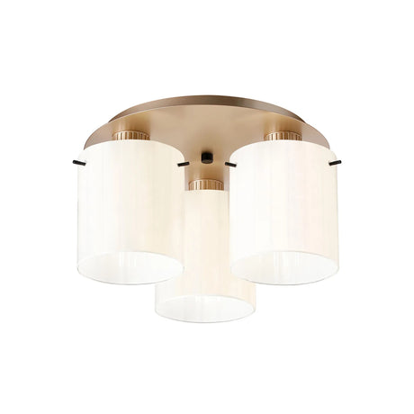 Aouchiche Round Ceiling Flush, 3 Light Flush Fitting E27, Light Gold/Gloss White Wide Line Glass
