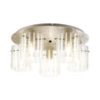 Aouchiche Round Ceiling Flush, 5 Light Flush Fitting E27, Beige Stone/Frosted/Clear Wide Line Glass