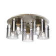 Aouchiche Round Ceiling Flush, 5 Light Flush Fitting E27, Beige Stone/Smoke Wide Line Glass