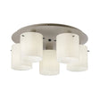 Aouchiche Round Ceiling Flush, 5 Light Flush Fitting E27, Beige Stone/Gloss White Wide Line Glass