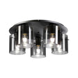 Aouchiche Round Ceiling Flush, 5 Light Flush Fitting E27, Dark Grey/Smoke Narrow Line Glass
