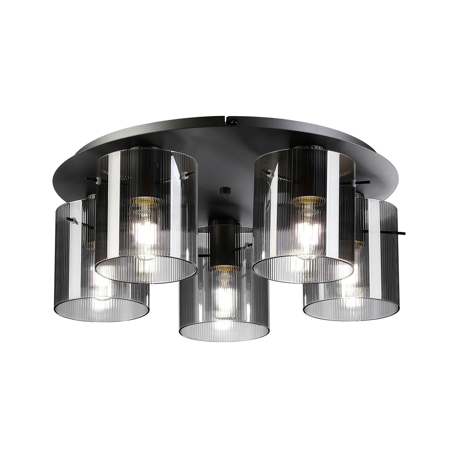 Aouchiche Round Ceiling Flush, 5 Light Flush Fitting E27, Dark Grey/Smoke Narrow Line Glass
