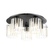 Aouchiche Round Ceiling Flush, 5 Light Flush Fitting E27, Dark Grey/Frosted/Clear Wide Line Glass