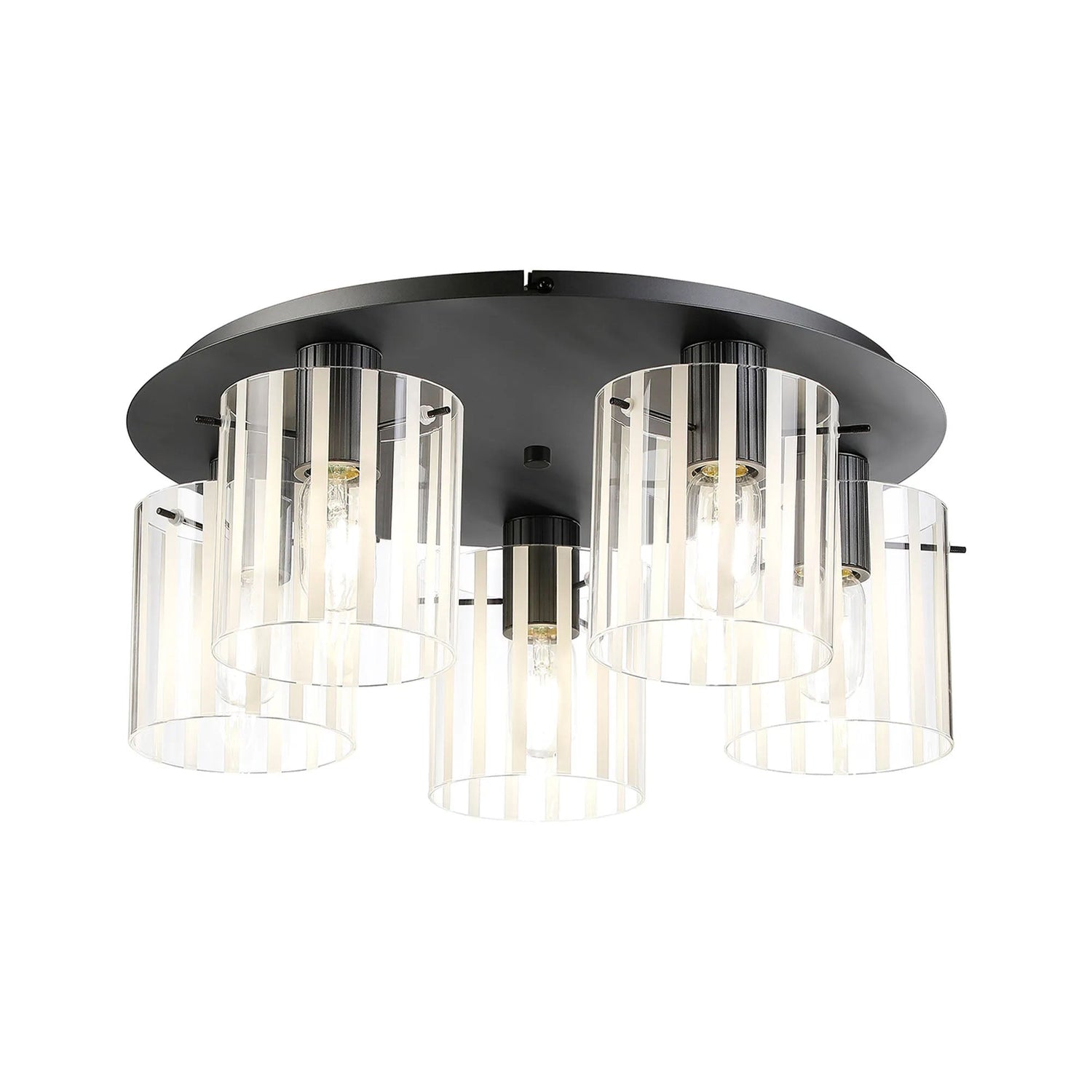 Aouchiche Round Ceiling Flush, 5 Light Flush Fitting E27, Dark Grey/Frosted/Clear Wide Line Glass