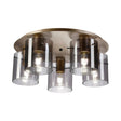 Aouchiche Round Ceiling Flush, 5 Light Flush Fitting E27, Light Gold/Smoke Narrow Line Glass