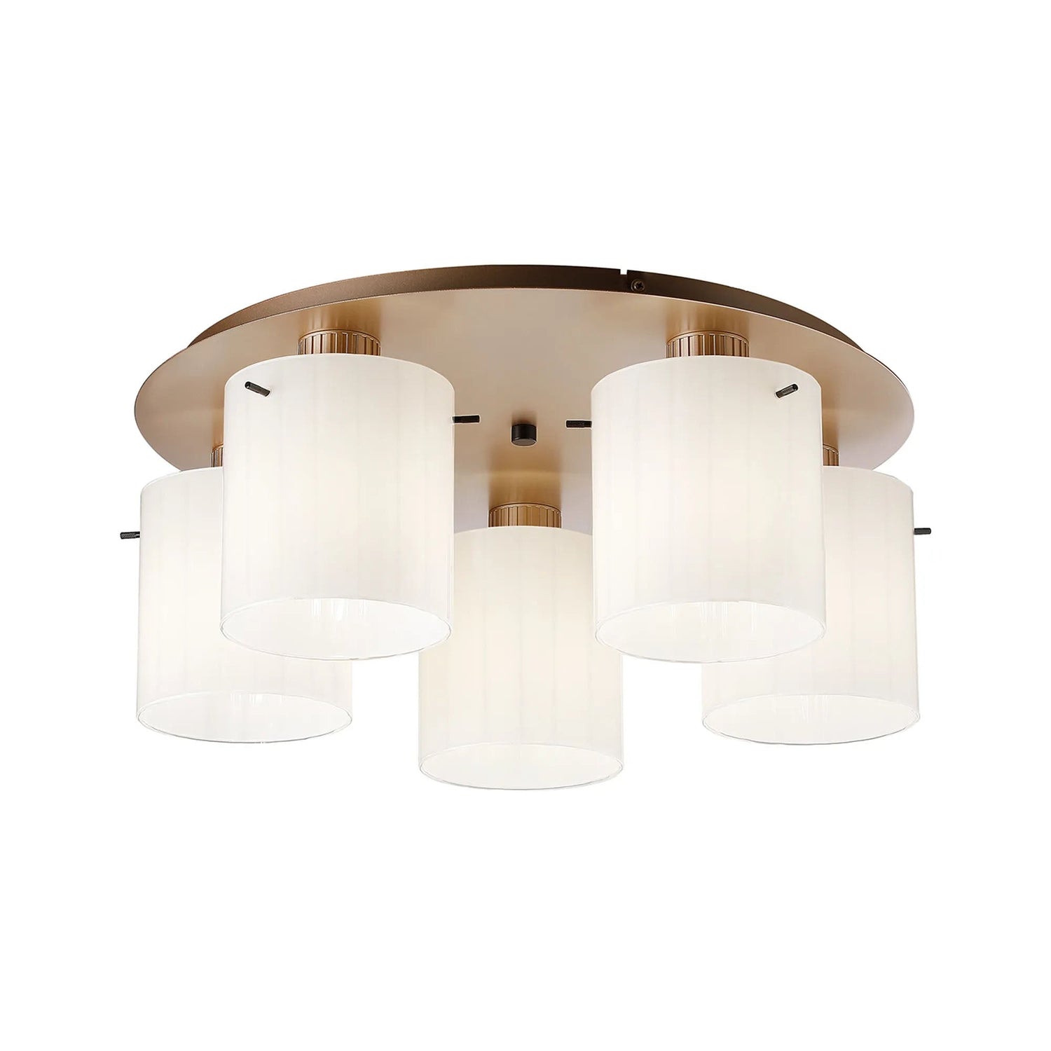 Aouchiche Round Ceiling Flush, 5 Light Flush Fitting E27, Light Gold/Gloss White Wide Line Glass