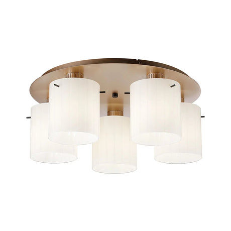 Aouchiche Round Ceiling Flush, 5 Light Flush Fitting E27, Light Gold/Gloss White Wide Line Glass