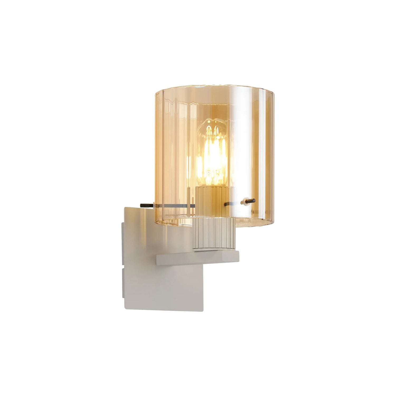 Aouchiche Single Switched Wall Lamp, 1 Light, E27, Beige Stone/Amber Wide Line Glass