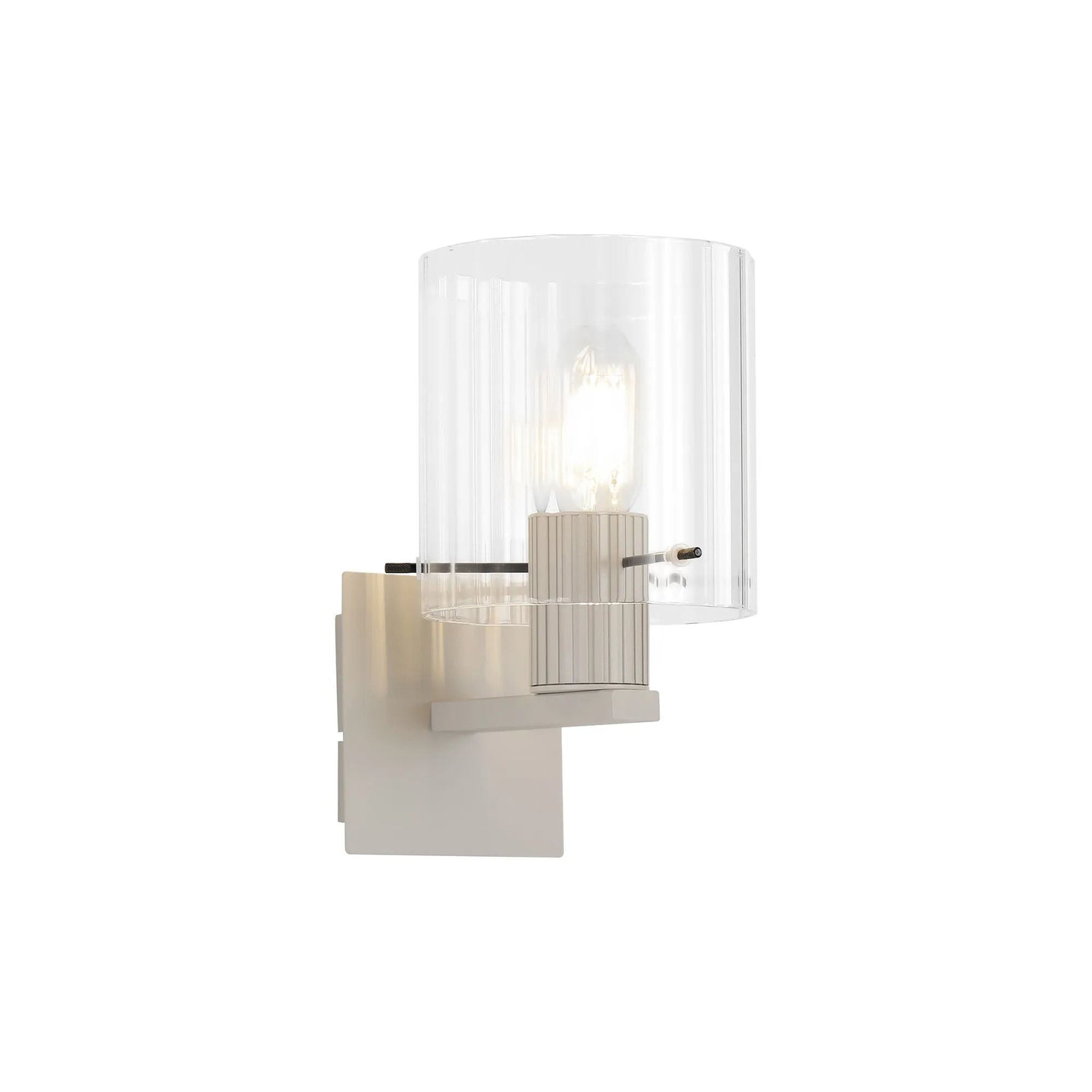 Aouchiche Single Switched Wall Lamp, 1 Light, E27, Beige Stone/Clear Wide Line Glass
