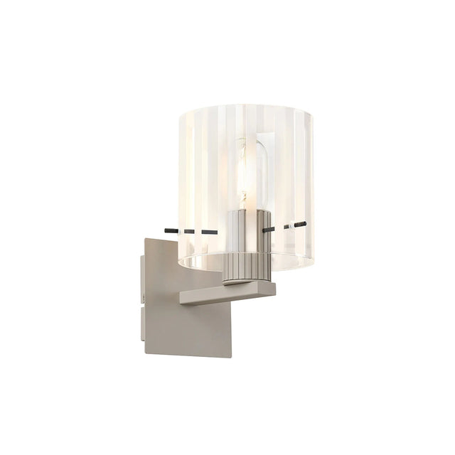 Aouchiche Single Switched Wall Lamp, 1 Light, E27, Beige Stone/Frosted/Clear Wide Line Glass