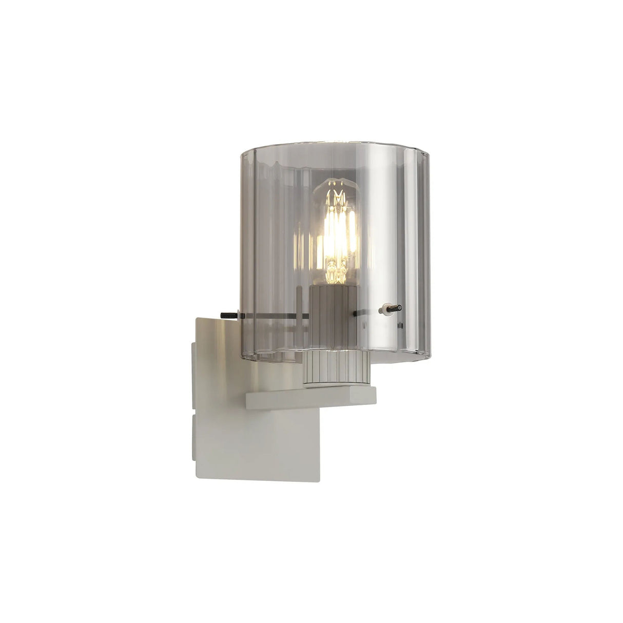 Aouchiche Single Switched Wall Lamp, 1 Light, E27, Beige Stone/Smoke Wide Line Glass