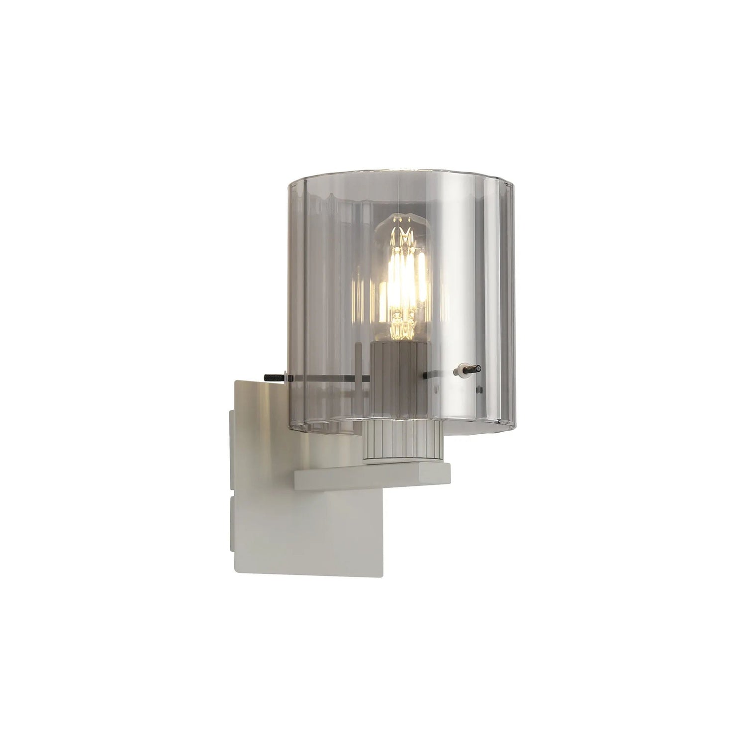 Aouchiche Single Switched Wall Lamp, 1 Light, E27, Beige Stone/Smoke Wide Line Glass