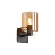 Aouchiche Single Switched Wall Lamp, 1 Light, E27, Dark Grey/Amber Narrow Line Glass
