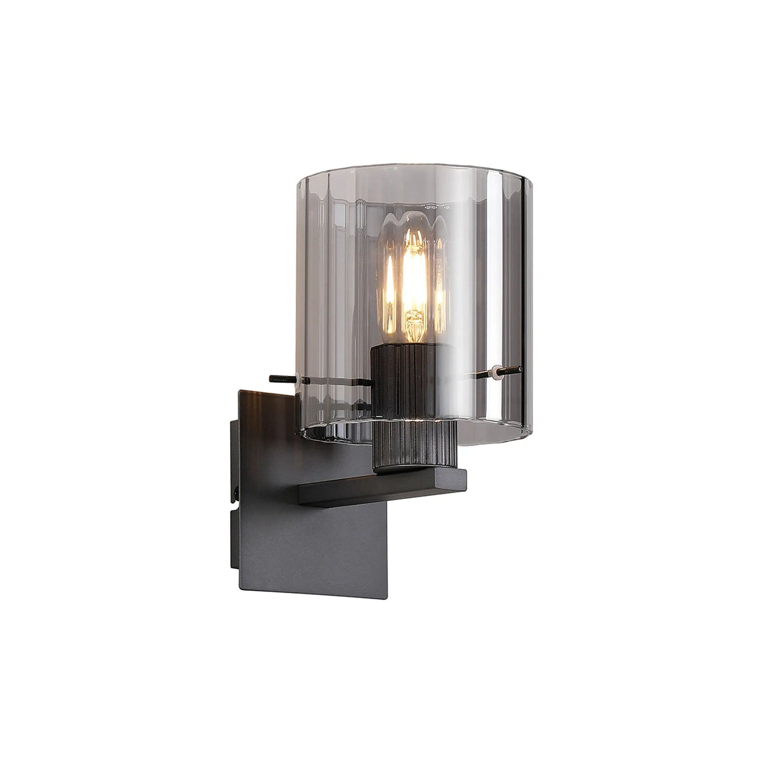 Aouchiche Single Switched Wall Lamp, 1 Light, E27, Dark Grey/Smoke Wide Line Glass