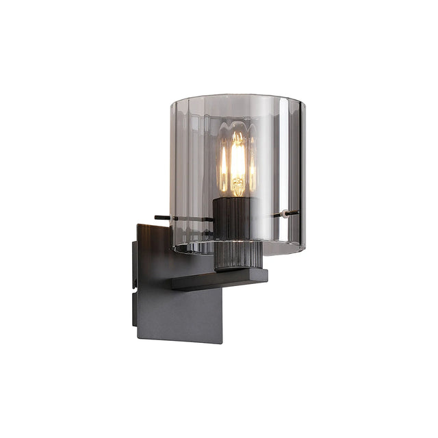 Aouchiche Single Switched Wall Lamp, 1 Light, E27, Dark Grey/Smoke Wide Line Glass