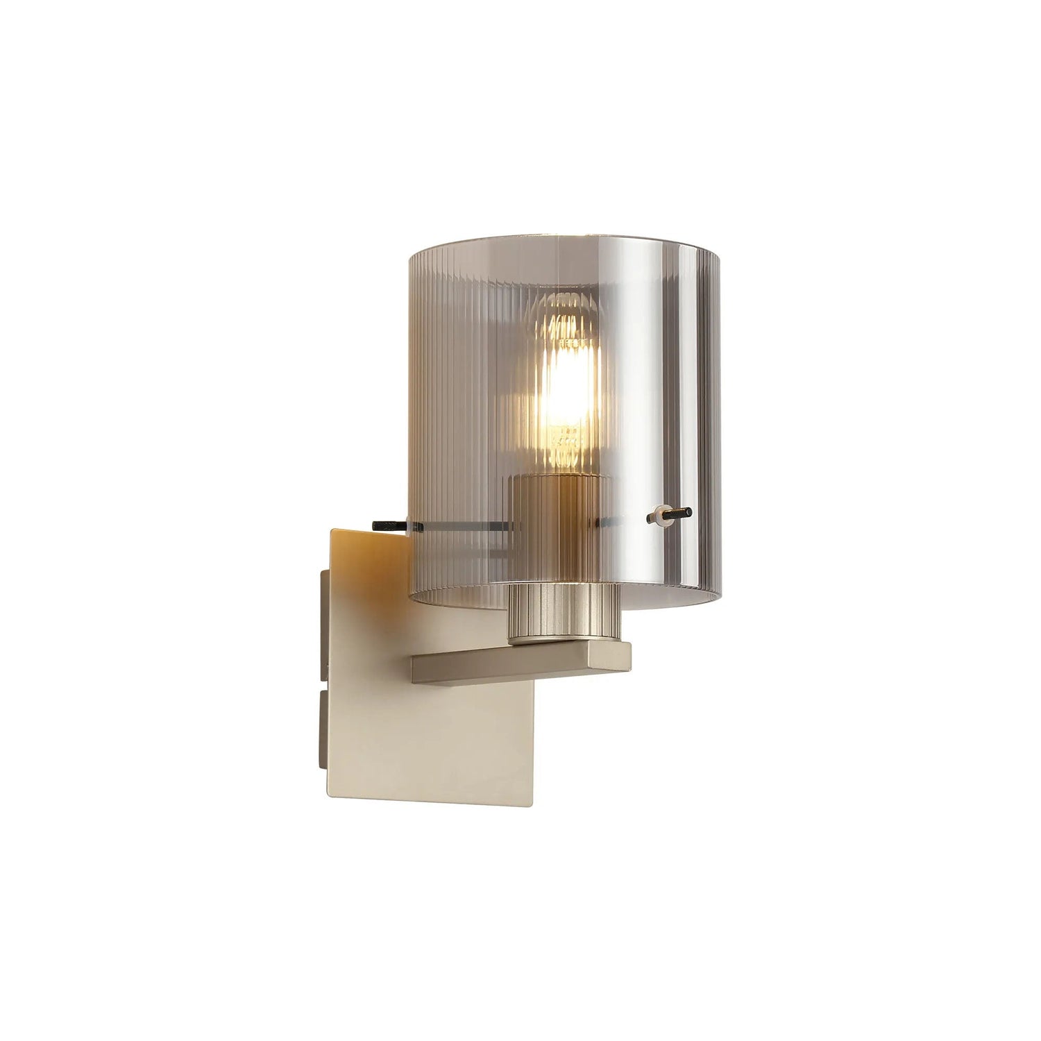 Aouchiche Single Switched Wall Lamp, 1 Light, E27, Light Gold/Smoke Narrow Line Glass