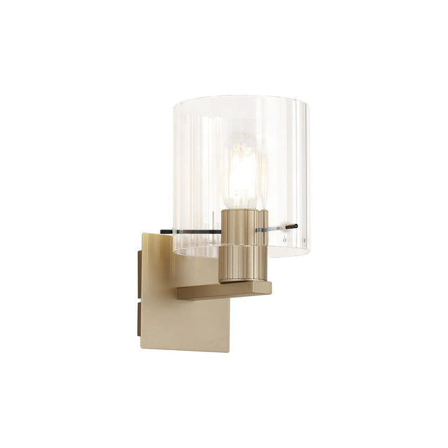 Aouchiche Single Switched Wall Lamp, 1 Light, E27, Light Gold/Clear Wide Line Glass