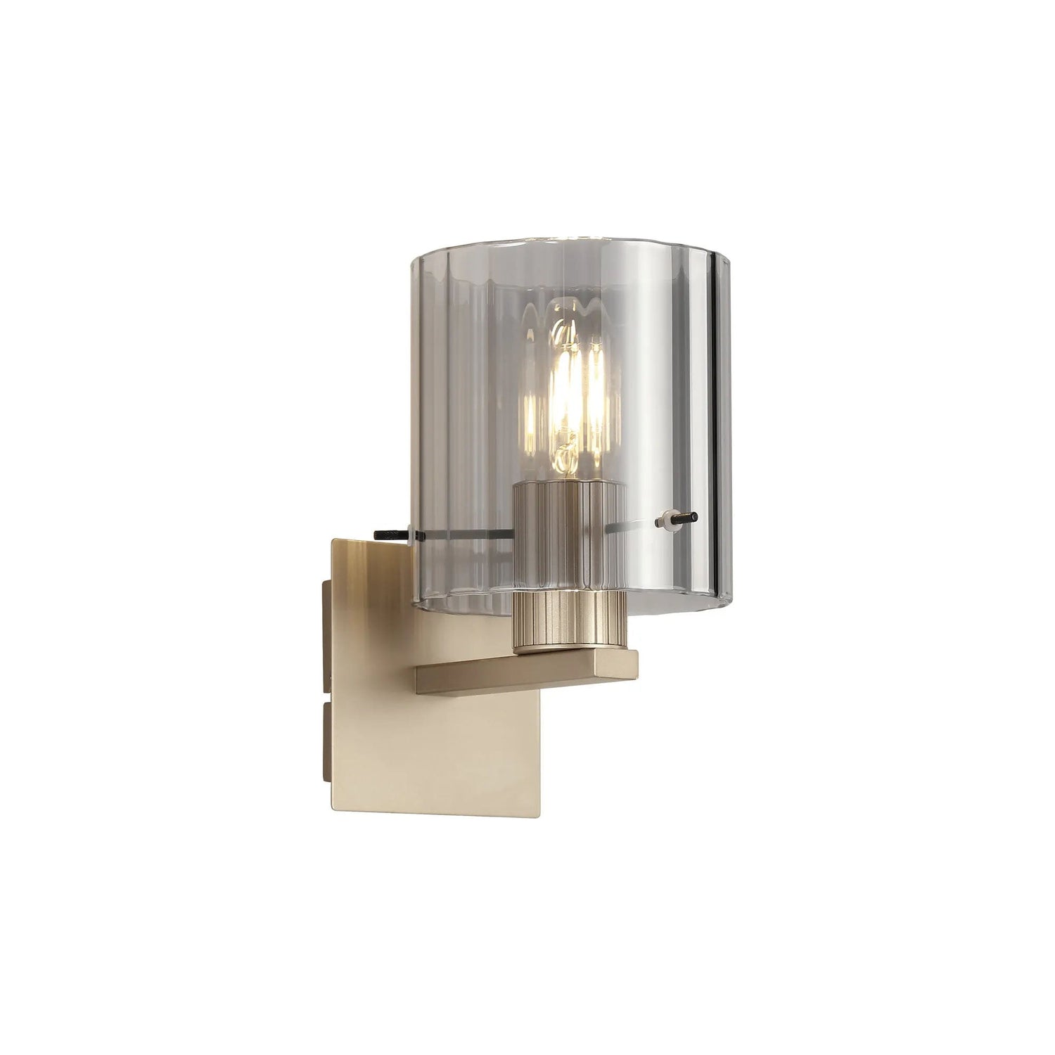 Aouchiche Single Switched Wall Lamp, 1 Light, E27, Light Gold/Smoke Wide Line Glass