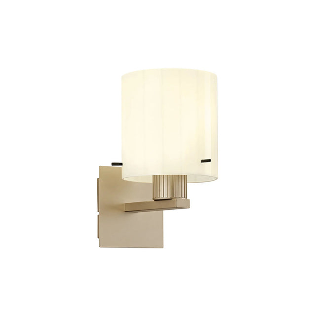 Aouchiche Single Switched Wall Lamp, 1 Light, E27, Light Gold/Gloss White Wide Line Glass