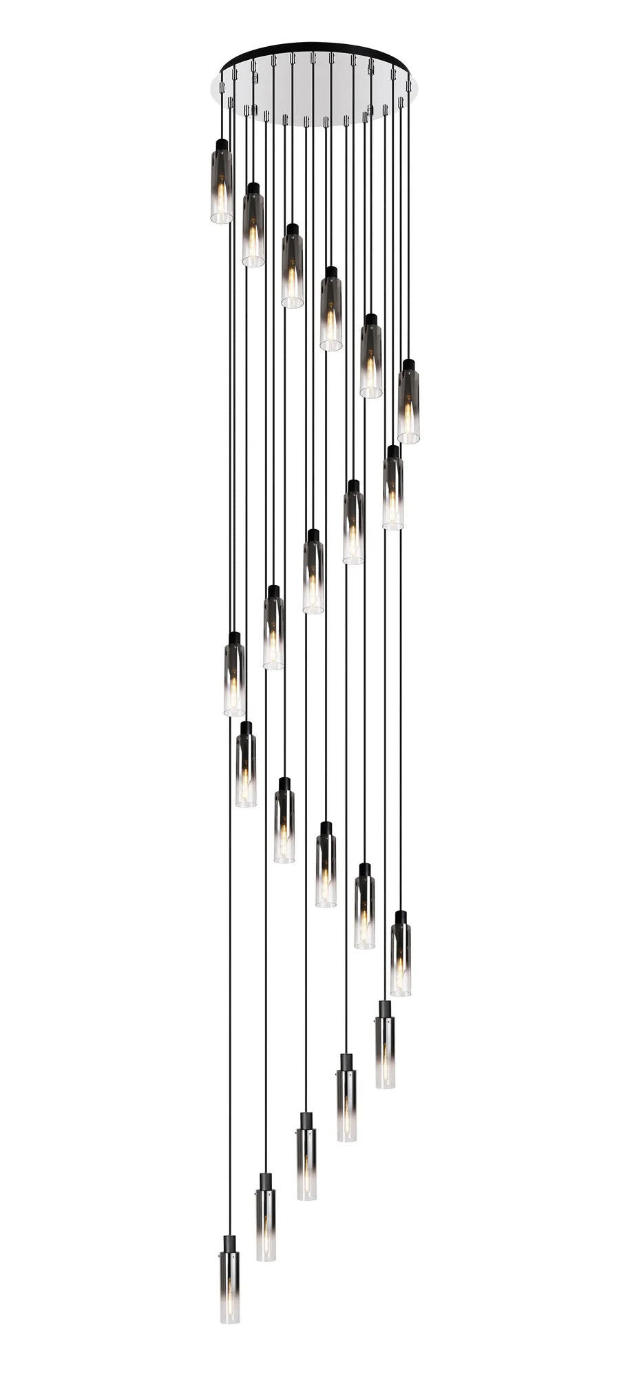Bridges Fixed Spiral Round Pendant, 21 Light E27, Black/Smoke Fade Glass