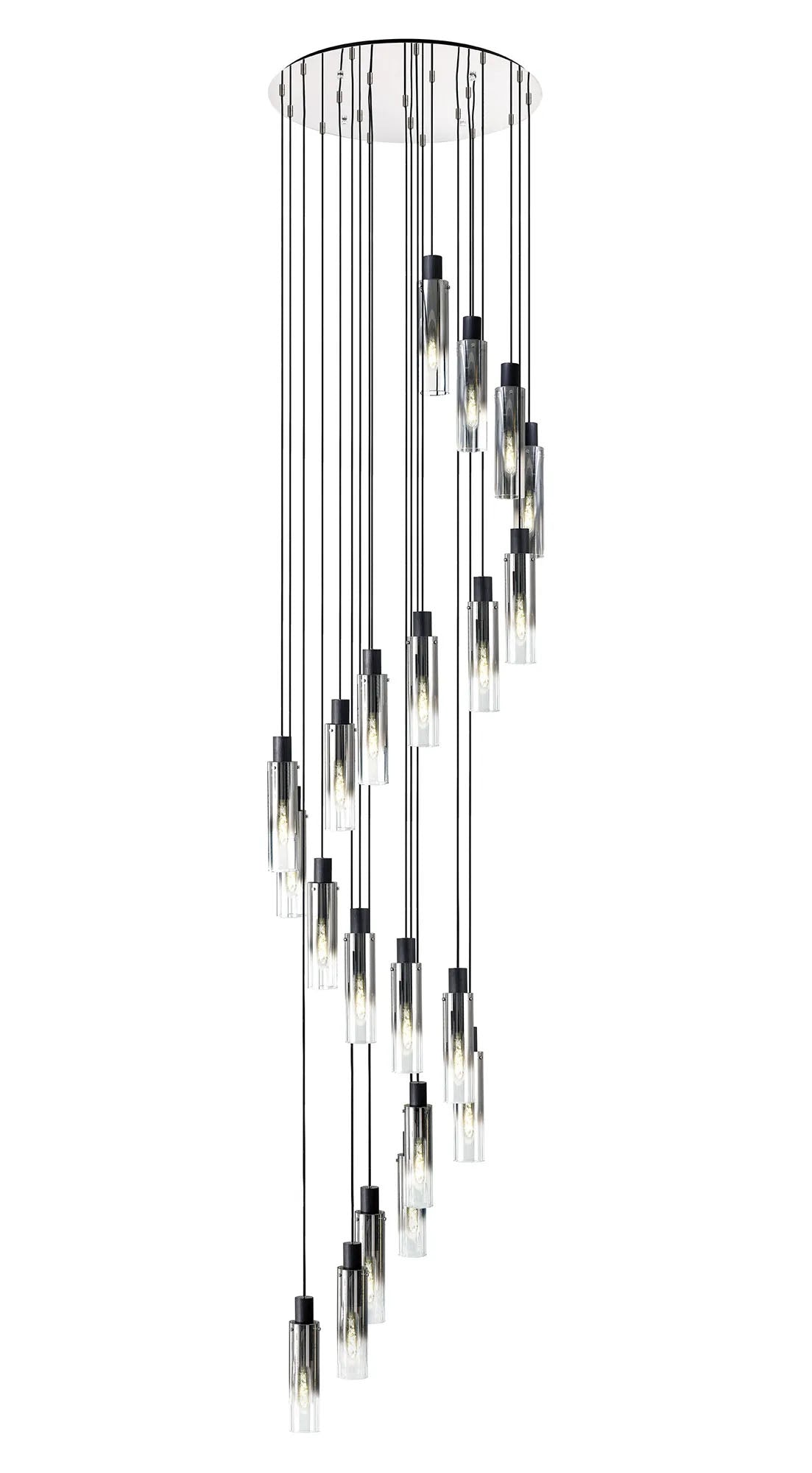 Bridges Round Pendant, 21 Light Adjustable E27, Black/Smoke Fade Glass (38.2kg)