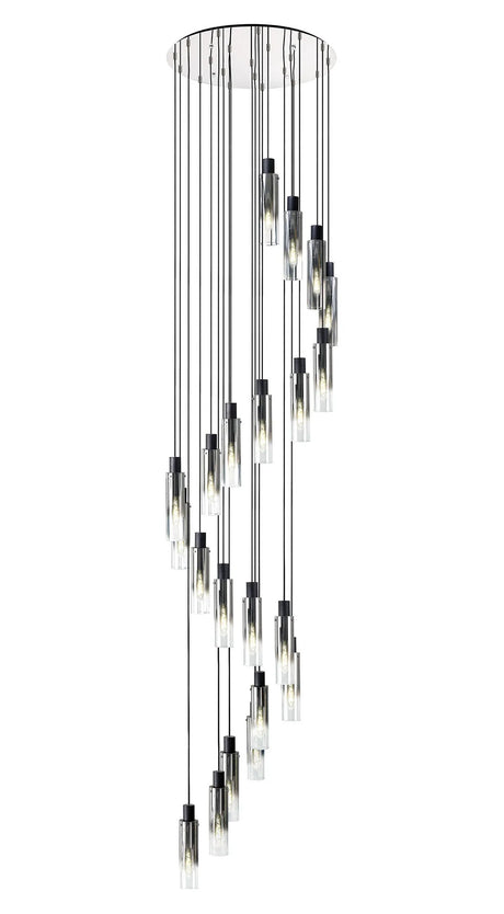 Bridges Round Pendant, 21 Light Adjustable E27, Black/Smoke Fade Glass (38.2kg)